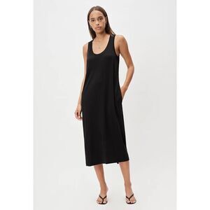 John Elliott Solid Black Sleeveless Scoop Neck Midi Dress